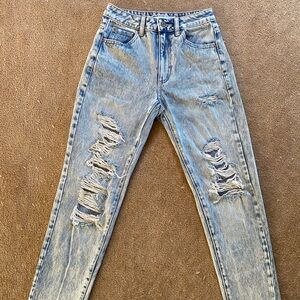 Distressed Acid Wash Mom Jeans
